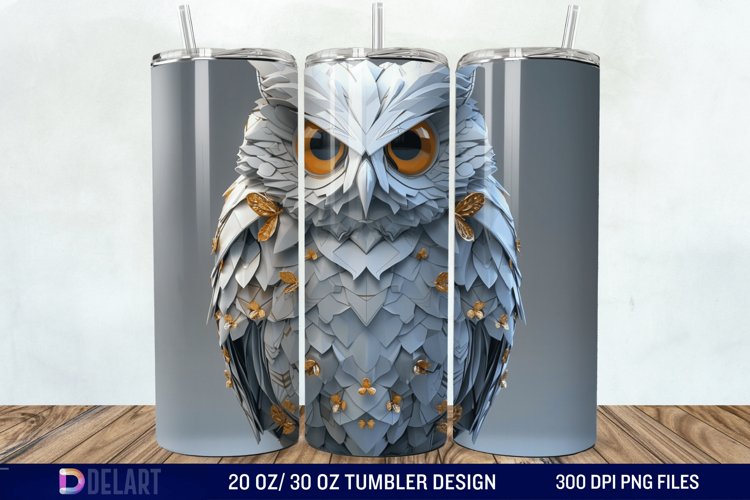 3D Owl Skinny Tumbler Wrap example image 1