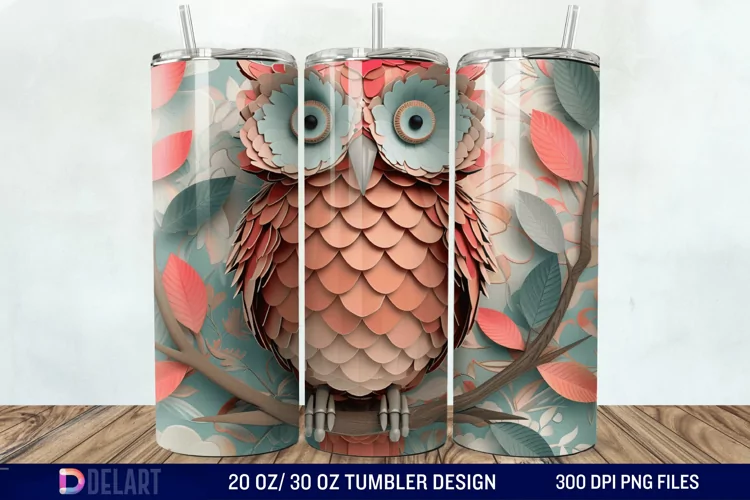 3D Owl Skinny Tumbler Wrap