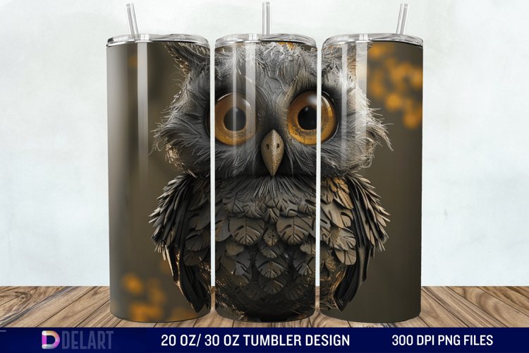 3D Owl Skinny Tumbler Wrap example image 1