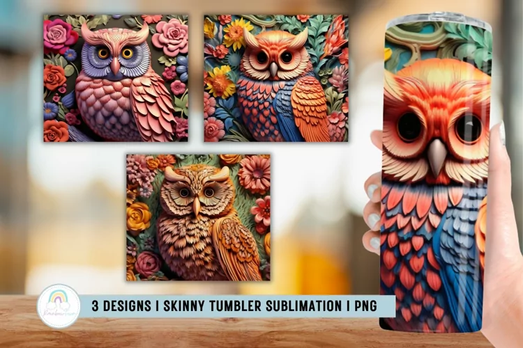 3D Owl Tumbler Wrap Sublimation