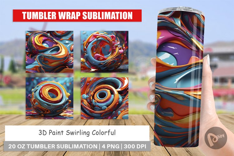 Tumbler Sublimation Wrap 3D Paint Swirling Colorful