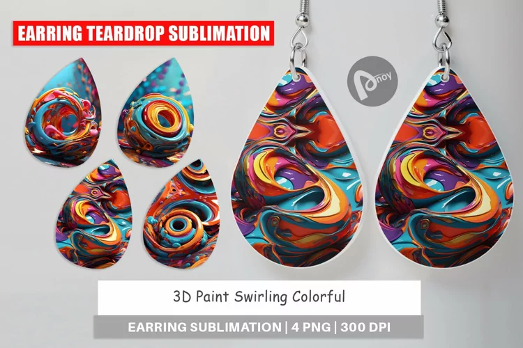 Earring Teardrop 3D Paint Swirling Colorful