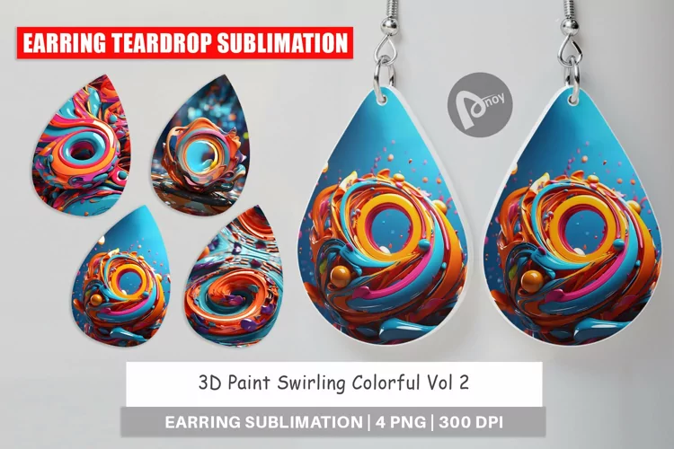 Earring Teardrop 3D Paint Swirling Colorful