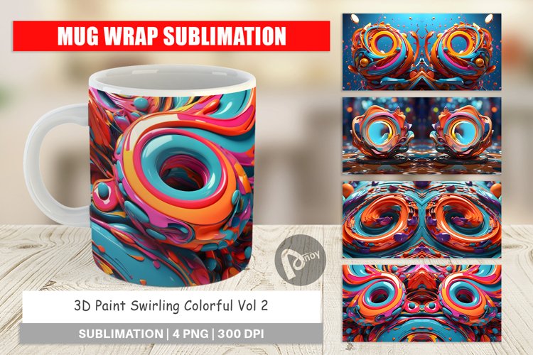 Mug sublimation design 3D Paint Swirling Colorful example image 1