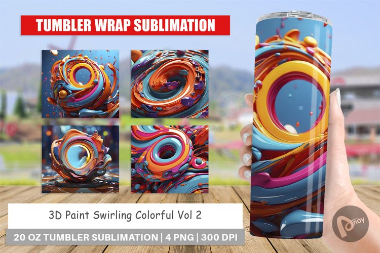 Tumbler Sublimation Wrap 3D Paint Swirling Colorful example image 1