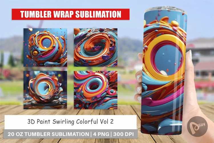 Tumbler Sublimation Wrap 3D Paint Swirling Colorful