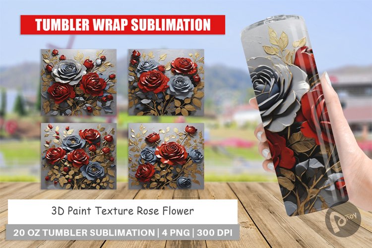 Tumbler Wrap 3D Rose Paint Texture