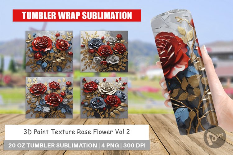 Tumbler Wrap 3D Rose Paint Texture