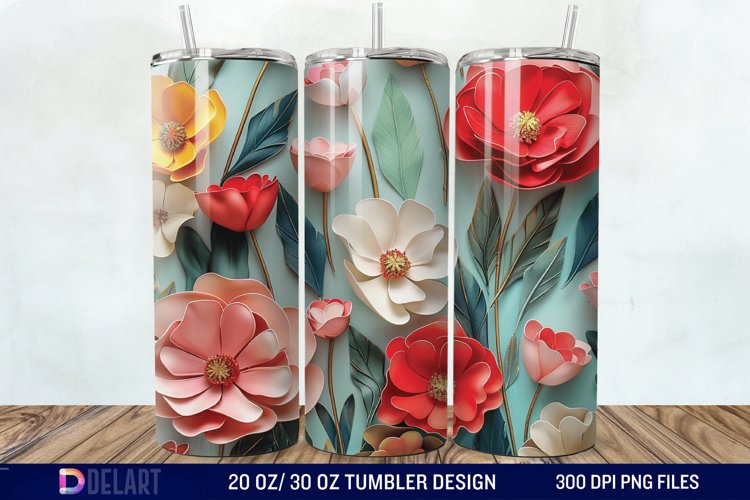 3d Flowers Tumbler wrap example image 1