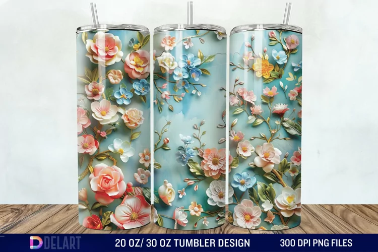 3d Flowers Tumbler wrap