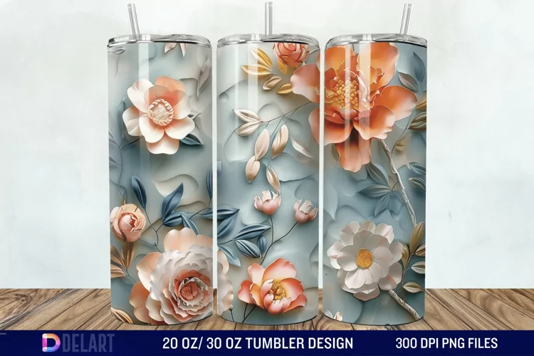 3d Flowers Tumbler wrap