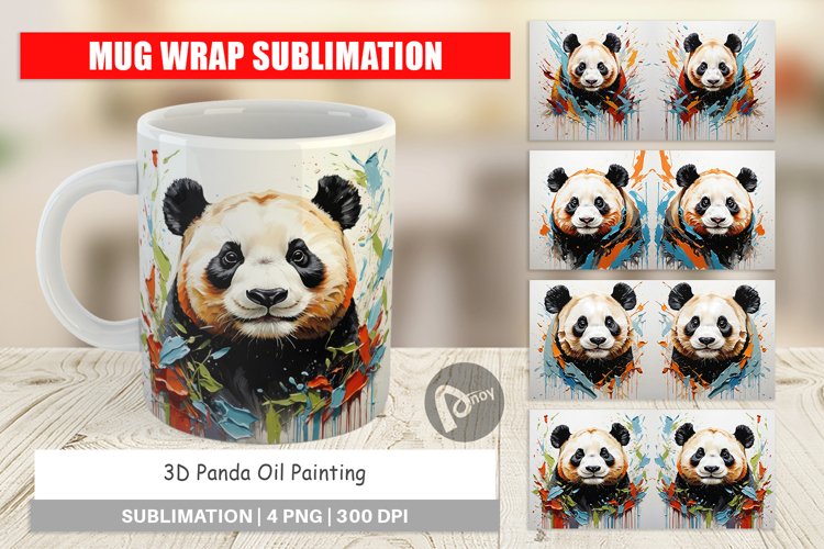 Mug Wrap Design 3D Panda Painting