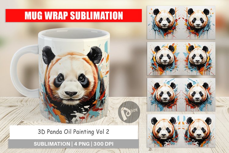 Mug Wrap Design 3D Panda Painting