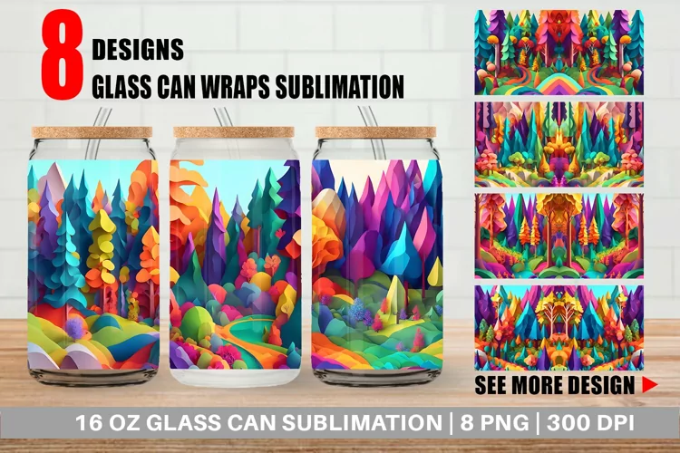 3D Paper Art Forest Glass Can Wraps