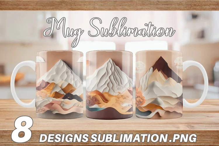 3D Paper Art Volcano Mug sublimation design