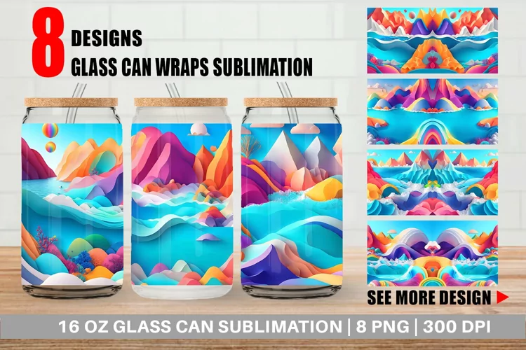 3D Paper Art Ocean Glass Can Wraps