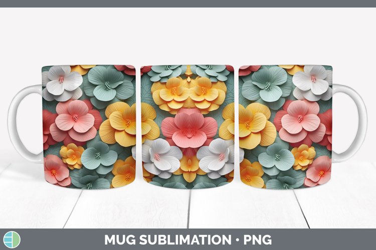3D Paper Begonia Flowers Mug Wrap | Sublimation Coffee Cup D