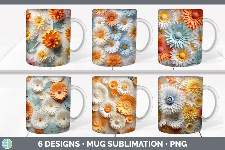 3D Paper Calendula Flowers Mug Wrap | Bundle Coffee Cup Desi
