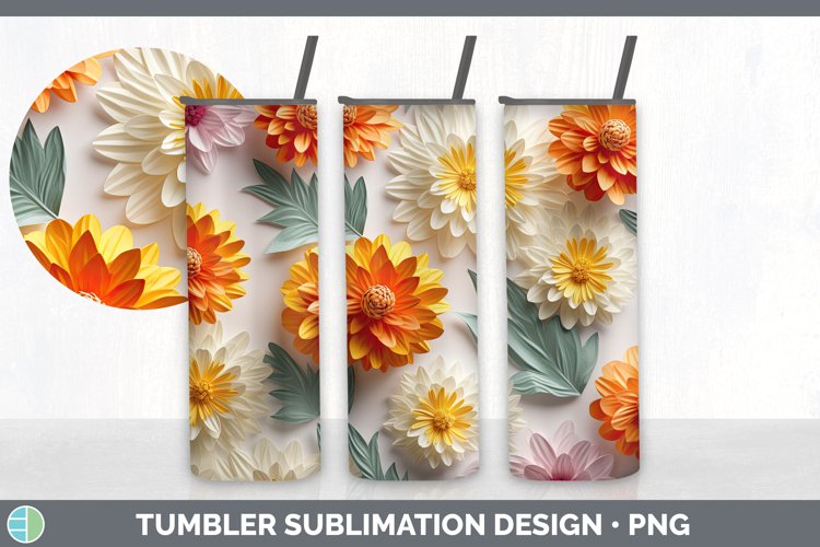 3D Paper Calendula Flowers Tumbler | Sublimation 20 oz Skinn