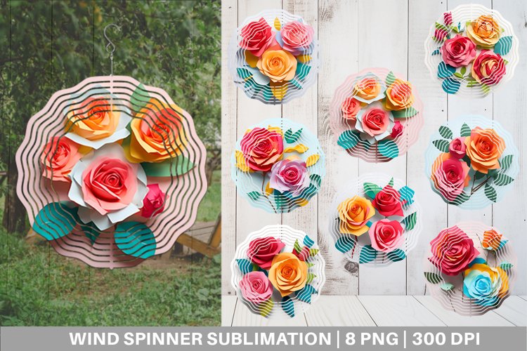 3D Paper Craft Roses Wind Spinner | Sublimation Spinner Desi example image 1