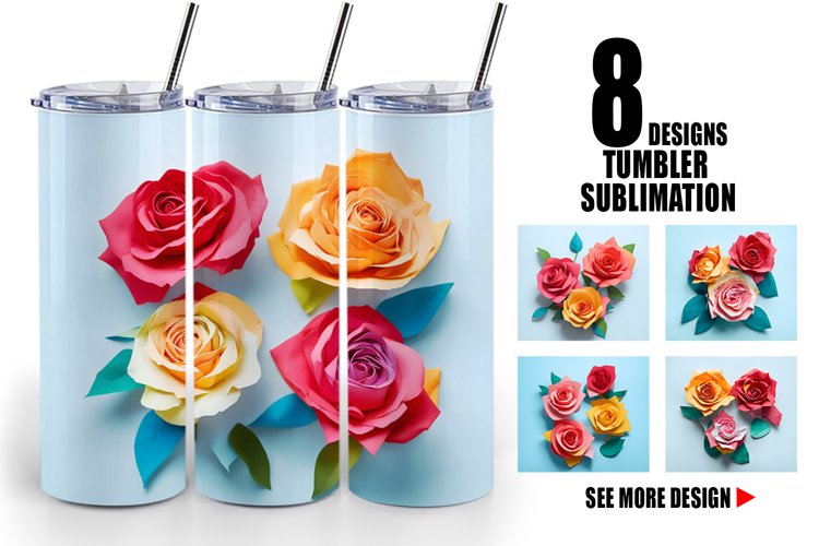 3D Paper Craft Roses | Tumbler Sublimation Wrap