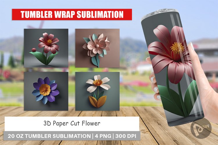 Tumbler Wrap 3D Paper Cut Flower