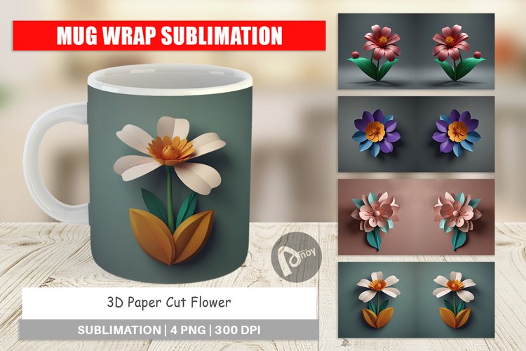 Mug Wrap Design 3D Paper Cut Flower