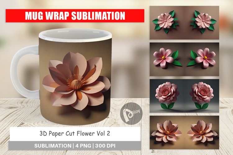 Mug Wrap Design 3D Paper Cut Flower