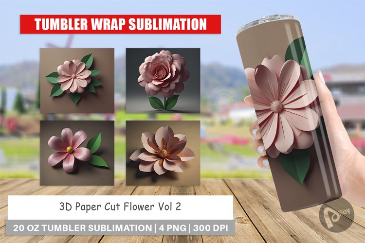Tumbler Wrap 3D Paper Cut Flower