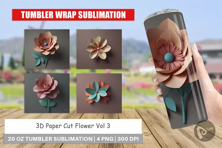 Tumbler Wrap 3D Paper Cut Flower