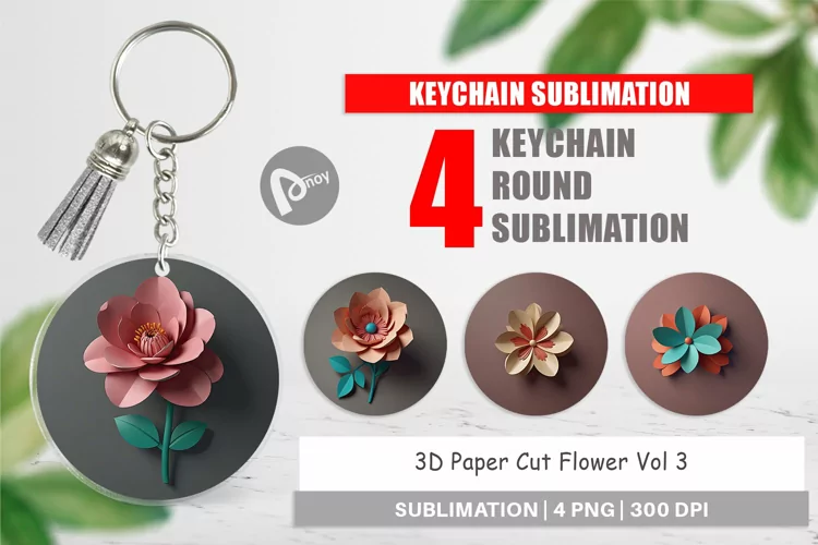 Keychain 3D Paper Cut Flower