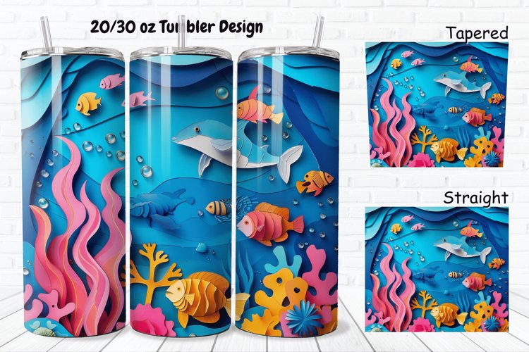 3D Paper Cut Undersea Life 20/30oz Skinny Tumbler