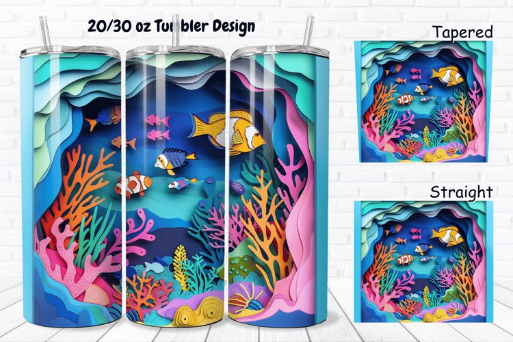3D Paper Cut Undersea Life 20/30oz Skinny Tumbler