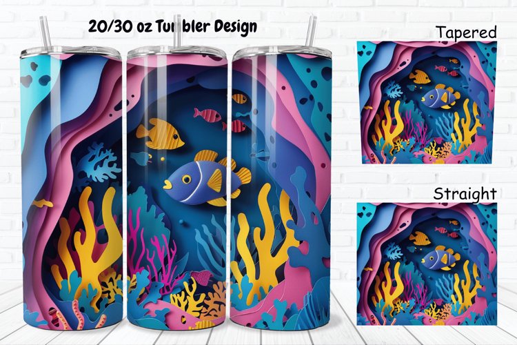 3D Paper Cut Undersea Life 20/30oz Skinny Tumbler