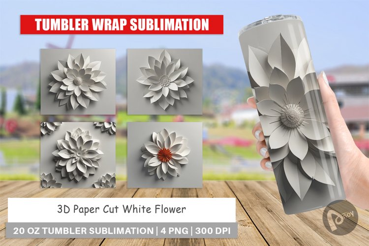Tumbler Wrap 3D Paper Cut White Flower