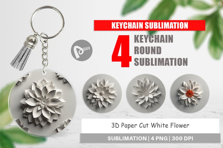 Keychain 3D Paper Cut White Flower