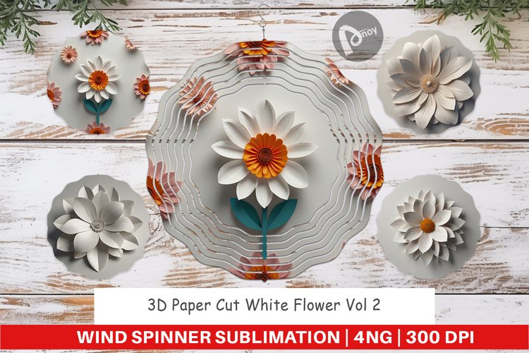 Wind Spinner 3D Paper Cut White Flower