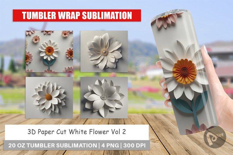 Tumbler Wrap 3D Paper Cut White Flower