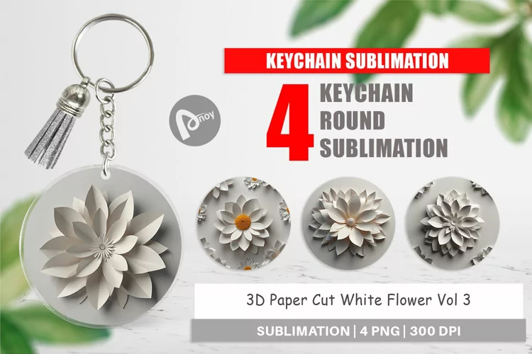 Keychain 3D Paper Cut White Flower