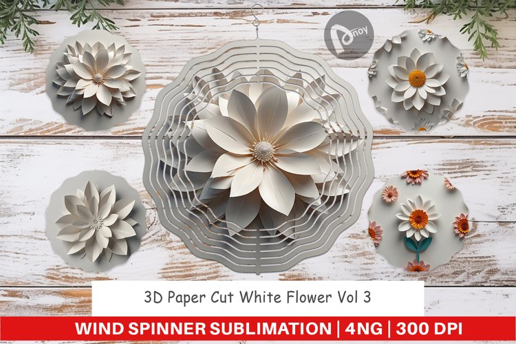 Wind Spinner 3D Paper Cut White Flower example image 1