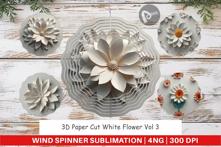 Wind Spinner 3D Paper Cut White Flower