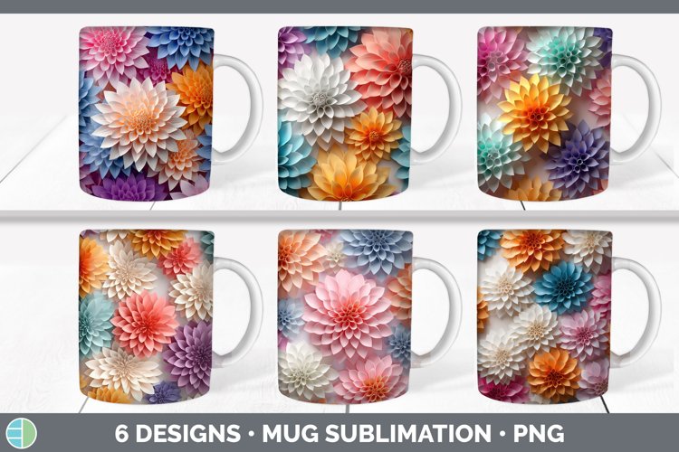 3D Paper Dahlia Flowers Mug Wrap | Sublimation Coffee Cup De