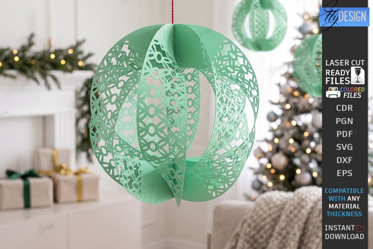3D Christmas Ornament Paper Cut | Filigree Sphere Hanging Or example image 1