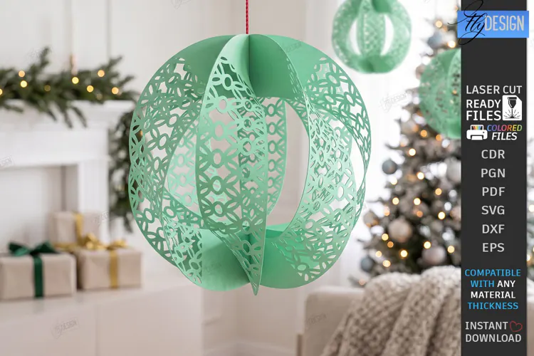 3D Christmas Ornament Paper Cut | Filigree Sphere Hanging Or