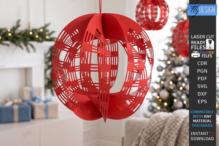 3D Christmas Ornament Paper Cut | Filigree Sphere Hanging Or example image 1