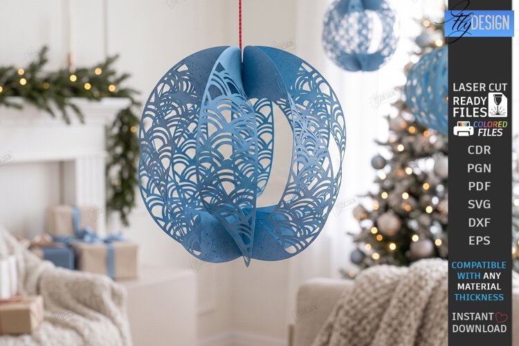 3D Christmas Ornament Paper Cut | Filigree Sphere Hanging Or example image 1