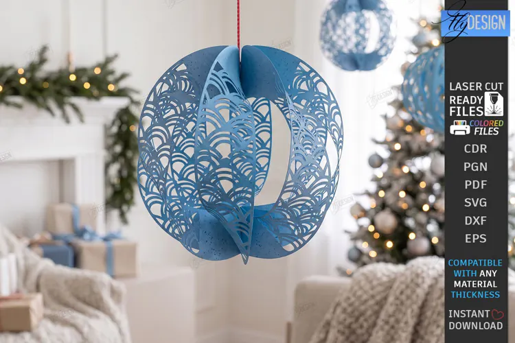 3D Christmas Ornament Paper Cut | Filigree Sphere Hanging Or
