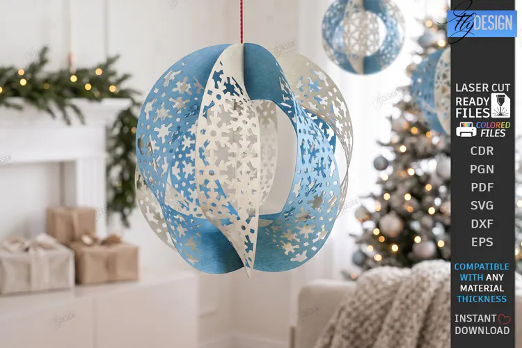 3D Christmas Ornament Paper Cut | Filigree Sphere Hanging Or