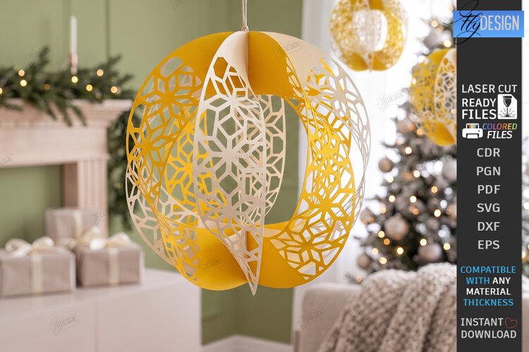 3D Christmas Ornament Paper Cut | Filigree Sphere Hanging Or example image 1