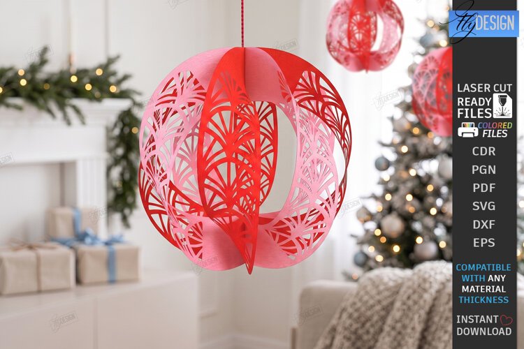 3D Christmas Ornament Paper Cut | Filigree Sphere Hanging Or example image 1